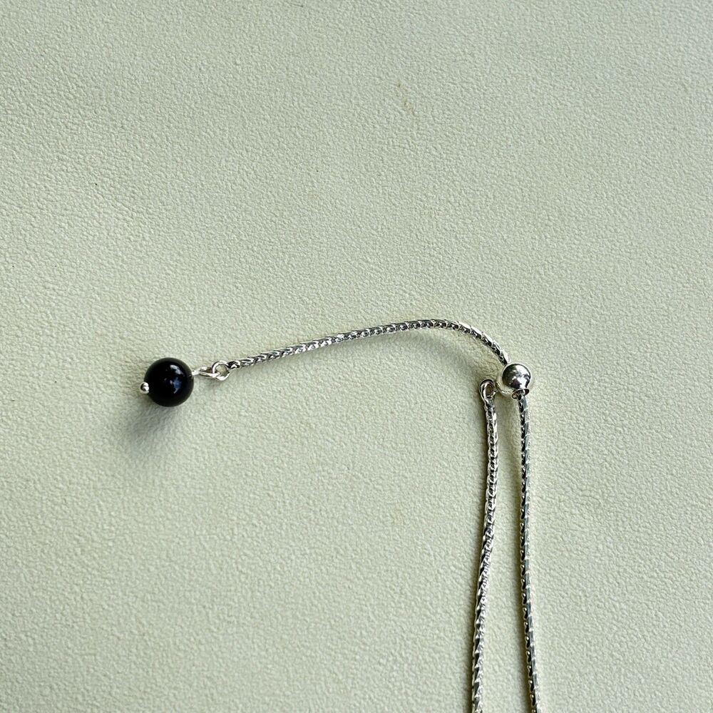 925 Sterling Silver Adjustable Lariat Necklace with Black Onyx Pendant 26” 10.8g - Picture 5 of 8